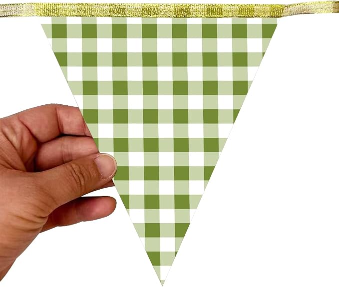 Sage Green Gold Buffalo Plaid Pennant Banner Flag Olive Green Gold Hanging - Image 6