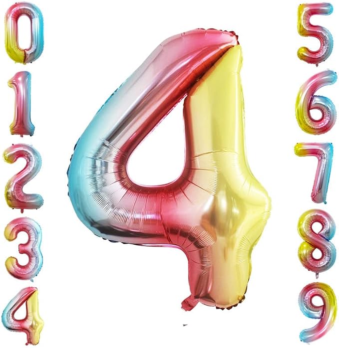 Rainbow Foil Balloons Number 4, Huge Number Balloons by GOER