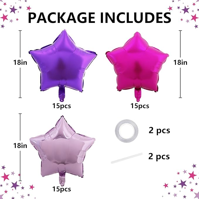 TONIFUL 15 Pcs Star Balloons 18 Inch Large Purple Hot Pink Foil Balloons | Big - Image 2