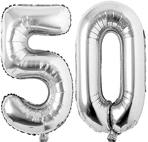 Jonhamwelbor 50 Number Balloons Silver 50 Years old Big Large Giant Jumbo Foil by Jonhamwelbor