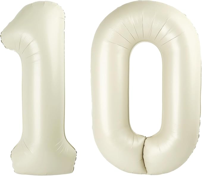 Number 10 Balloons 40 Inch for 10 100 Birthday Party Decorations, Cream | Jumbo by Mluchee