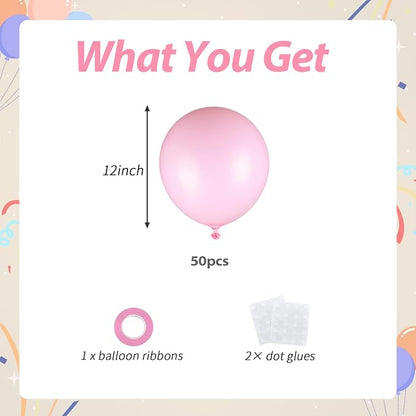 50pcs Pastel Pink Balloons, 12 Inch Light Pink Latex Balloons | - Image 2