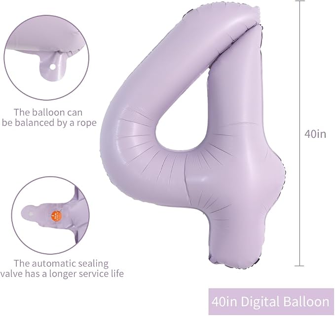 TONIFUL 40 Inch Pastel Purple Number 4 Balloon – Big Lilac Mylar Foil Number - Image 2