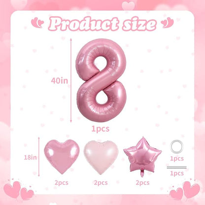 TONIFUL 8th Birthday Balloons Kit 40 Inch Pink Large Number 8 Foil Balloon | - Image 2