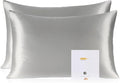 ZIMASILK 100% Pure Mulberry Silk Pillowcase 2 Pack, Soft and Smooth,Both Sides Premium Grade 6A Silk,600 Thread Count,with Hidden Zipper (Queen 20''x30'',Grey)