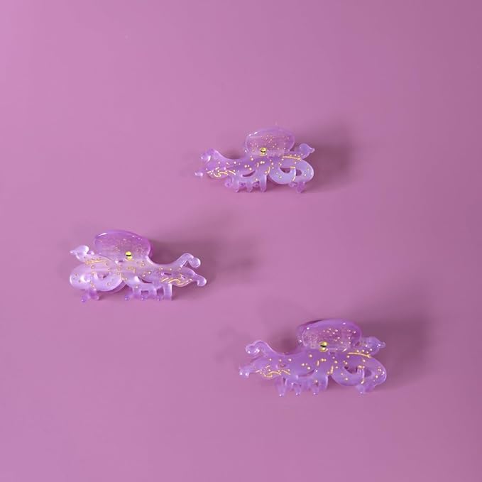 Cute Small Purple Octopus Hair Clips,Novelty Acetate Ocean Octopus Claw Clip