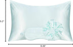 Vegan Silk Sleep Set, Silky Pillowcase with Large Scrunchie and Eye Mask for Hair and Skin, Self Care Essential Satin Night Routine Kit (Mint Blue Color)