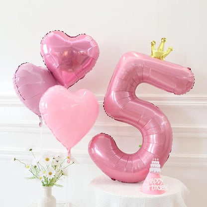 40 Inch Crown Pink Number 5 Balloon, Big Conjoined Light Pink Foil Mylar Helium - Image 4