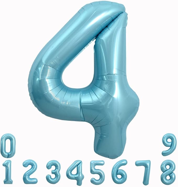 TONIFUL 40 Inch Light Blue Large Numbers Balloons 0-9, Number 4 Digital Helium by TONIFUL