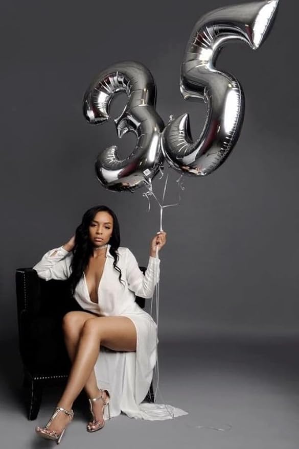 5 Balloon Numbers Birthday Decorations, 40In Silver Balloons - Image 4