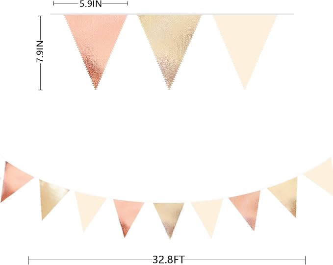 Rose Gold Champagne Gold Beige Party Decorations Metallic Fabric Triangle Flag - Image 3