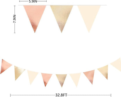 Rose Gold Champagne Gold Beige Party Decorations Metallic Fabric Triangle Flag - Image 3
