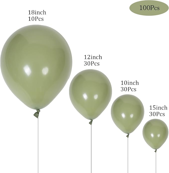100pcs Sage Green Balloons 18 inch +12 inch +10 inch +5 inch Party Eucalyptus - Image 3