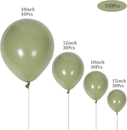 100pcs Sage Green Balloons 18 inch +12 inch +10 inch +5 inch Party Eucalyptus - Image 3