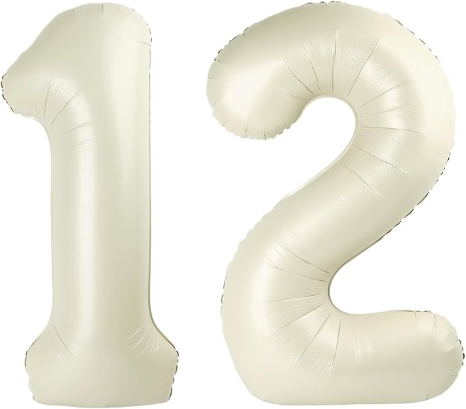 Number 12 Balloons 40 Inch for 12 21 Birthday Party Decoration, Cream White | by Mluchee