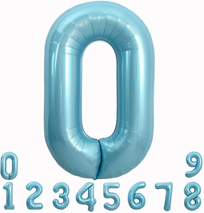 TONIFUL 40 Inch Light Blue Large Numbers Balloons 0-9, Number 0 Digital by TONIFUL
