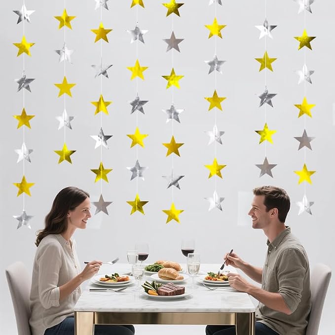 Gold Silver Shining Star Hanging Garland Gold and Silver Hanging Sparkling Star - Image 6