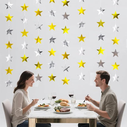 Gold Silver Shining Star Hanging Garland Gold and Silver Hanging Sparkling Star - Image 6