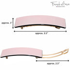 French Amie Fine 1" Wide Rectangular Celluloid Handmade Blush Pink with Black Edges Automatic Hair Barrettes for Women French Hair Clips
