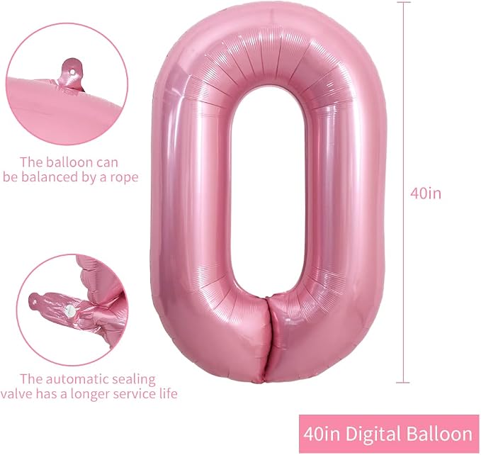 TONIFUL 40 Inch Pink Number 0 Balloons Large Foil Milestone Birthday Decor | - Image 2
