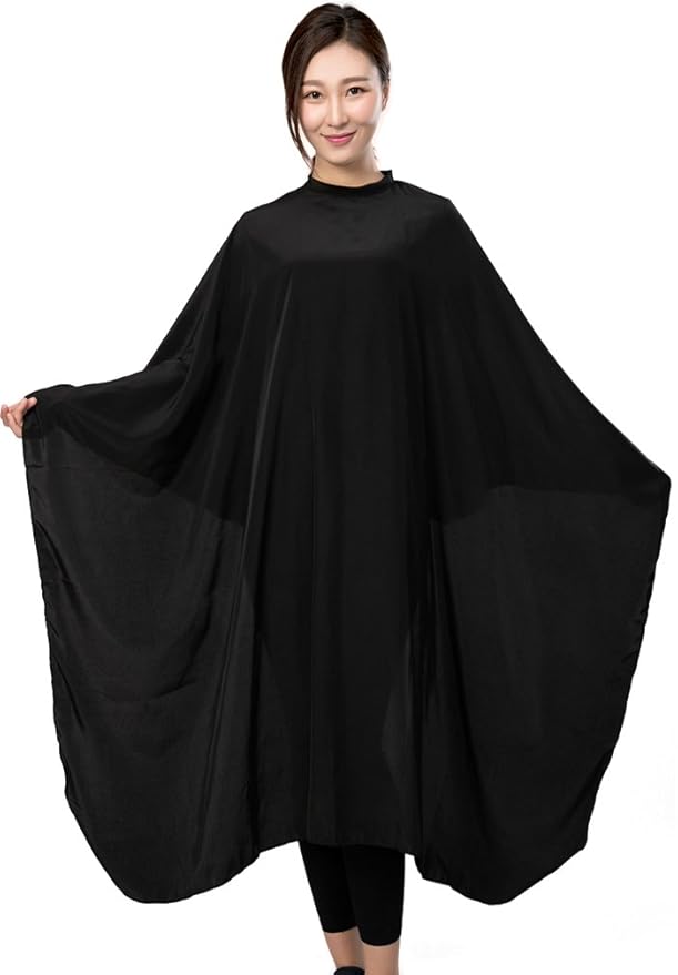 PERFEHAIR Barber Hair Cutting Cape - Black Salon Haircut Gown, 55" x 59", 5.8 Ounces, Super Silky Smooth Texture