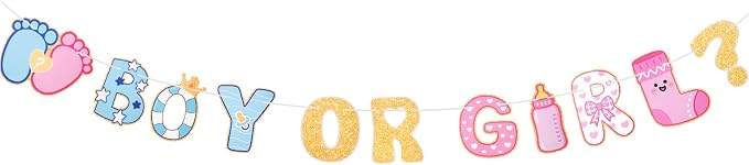 Boy or Girl Banner Baby Gender Reveal Decorations, Pre-Strung Cute Boy or Girl by SerpizePaty