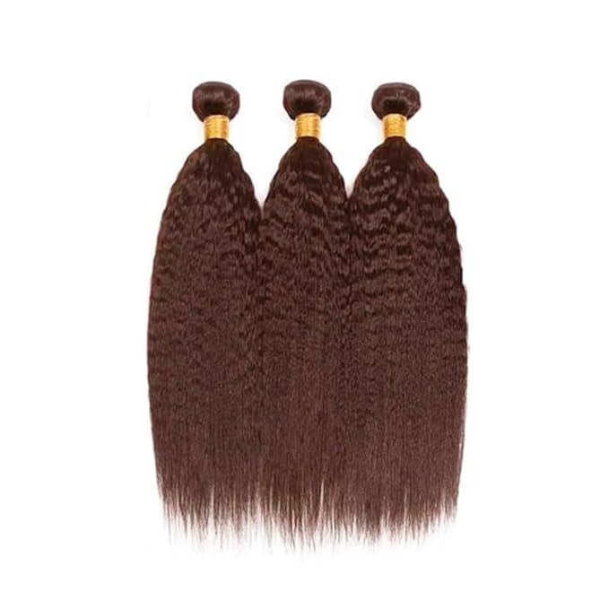 Chocolate Brown Bundles Human Hair Color 4 Kinky Straight Bundle Brazilian Virgin Remy Hair 3 Bundles 24 24 24 Inch Niegmeag Double Weft Brown Yaki Straight Bundle Hair Weave 300g