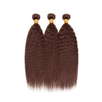 Color 4 Human Hair Bundles Brown Kinky Straight Bundle Brazilian Virgin Soft and Silky Remy Hair 3 Bundles 22 24 26 Inch Double Weft Color 4 Yaki Bundle Chocolate Brown Color 300g