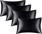 BEDELITE Satin Pillowcase for Hair and Skin, Super Soft Similar to Silk Pillow Cases 4 Pack with Envelope Closure, Cooling Pillowcases for Women Men (20"x36" King Size, Black)
