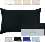 25 Momme Premium Mulberry Black Silk Pillowcase for Hair and Skin | Handcrafted Hypoallergenic & Anti-Acne Silk Pillow Cases with Zipper | King - 20" x 36", Midnight