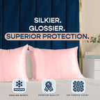 BLISSFORD Pink Satin Pillowcase with Zipper, for Hair and Skin Care, Feels Soft and Cool Like a Silk Pillowcase, Satin Pillow Cases 2 Pack, Slik Pillow Cover, Queen Size - Set of 2
