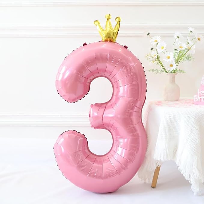 40 Inch Crown Pink Number 3 Balloon, Big Conjoined Light Pink Foil Mylar Helium - Image 8