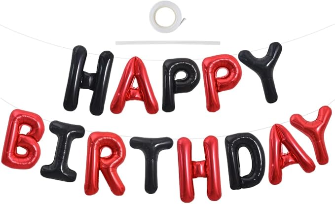 TONIFUL Black and Red Happy Birthday Balloon Banner Decor by TONIFUL