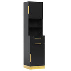 OmySalon Salon Station, Barber Station for Hair Stylist, Beauty Storage Cabinet with Stainless Steel Finish & Drawers & Dryer Holders, Modern Spa Equipment for Barbershop, Black