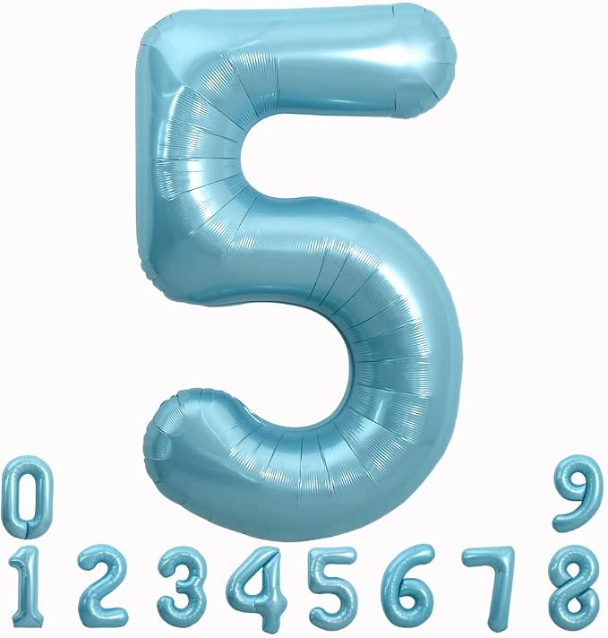 TONIFUL 40 Inch Light Blue Large Numbers 0-9, Number 5 Digital Helium Balloon by TONIFUL