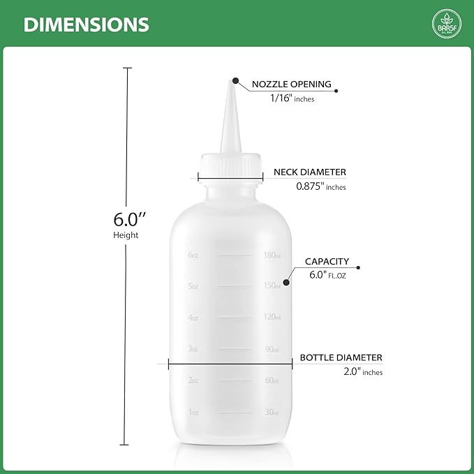 Bar5F Hair Color Applicator Bottles, 3-Pack, 6 Ounce Translucent Squeeze Dropper Bottle with Measuring Scale, BPA Free, Ideal for Salon, Oil, Hair Coloring, Scalp Treatment, Taming & Styling
