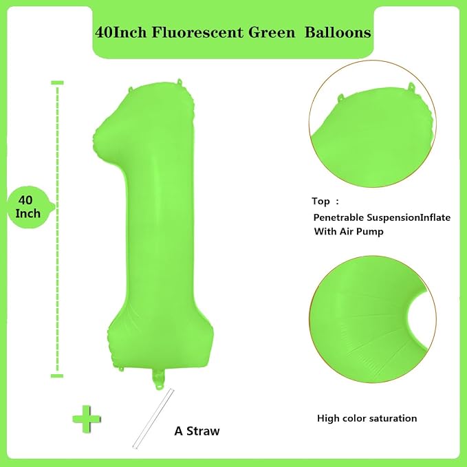 Fluorescent Green Number Balloon 40 inch Giant Foil Helium Balloons Green - Image 2