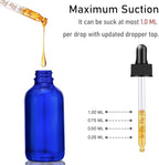 Bumobum Dropper Bottle 2 oz, 2 pack Blue Glass Eye Dropper Bottles with Labels and Funnel, Leakproof Tincture Bottles with Measured Dropper