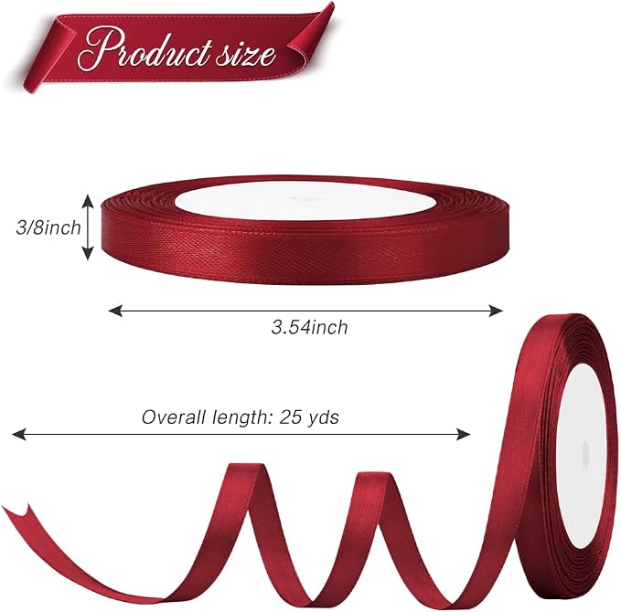 Maroon Ribbon for Gift Wrapping 3/8 Inch Satin Dark Red Hair Burgandy Ribbon - Image 2
