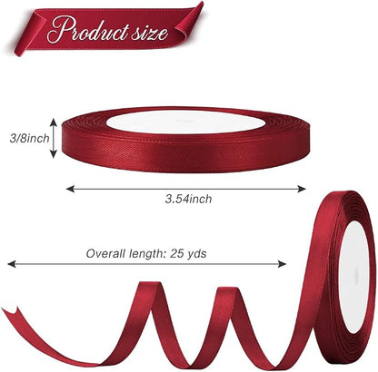 Maroon Ribbon for Gift Wrapping 3/8 Inch Satin Dark Red Hair Burgandy Ribbon - Image 2