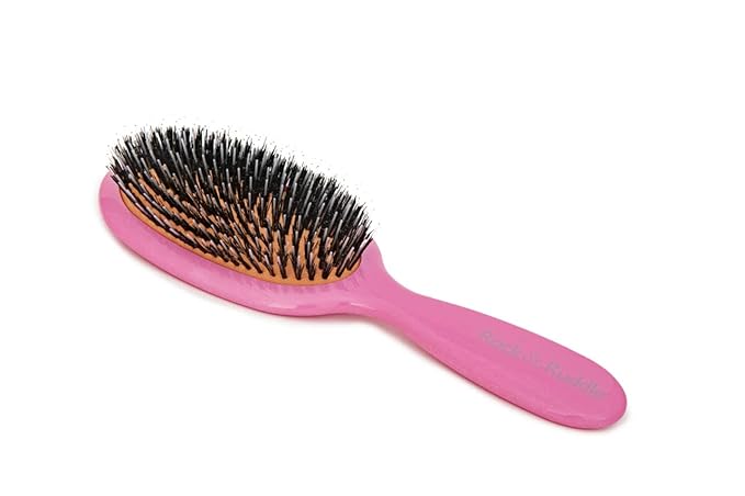 Rock & Ruddle Natural Mixed Boar Bristle Hair Brush for Women and Kids (Small 6.9") - Perfect for Wet or Dry Hair, Detangling Smoothing Blowdrying - Designed & Made in UK - Tickled Pink Design