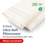 Queen Pillow Cases Set of 8 - Ultra Soft Hotel Quality Pillowcase Covers - Comfy, Cozy & Wrinkle Free - Shrink, Stain and Fade Resistant - Machine Washable Pillow Protectors - 8 Piece Set - Off White