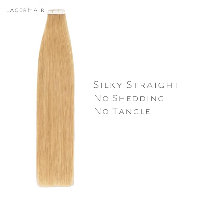 Lacer Seamless Tape in Human Hair Extensions - 16 Inch Natural Caramel Blonde Tape in Hair Extensions Color #27 Double Side 50g 20pcs/set