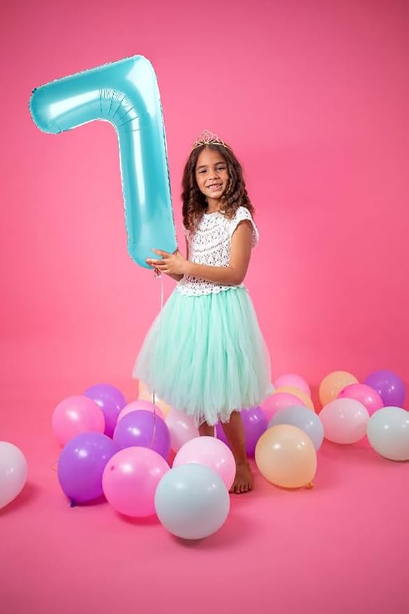 7 Balloon Numbers Birthday Decorations, 40In Pearl Blue Balloons - Image 3