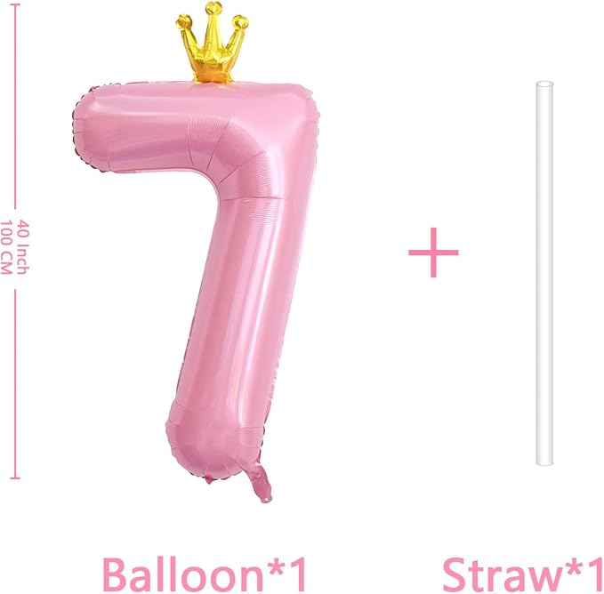 40 Inch Crown Pink Number 7 Balloon, Big Conjoined Light Pink Mylar Helium 7 - Image 2