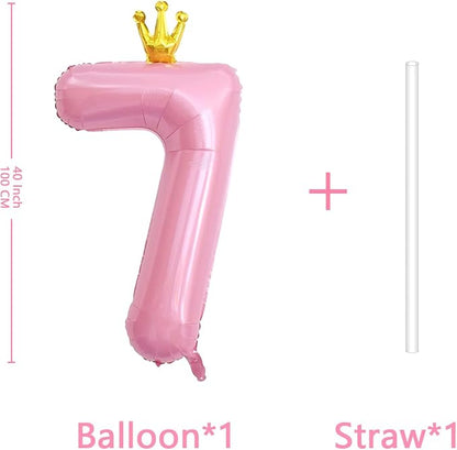 40 Inch Crown Pink Number 7 Balloon, Big Conjoined Light Pink Mylar Helium 7 - Image 2