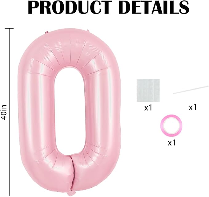 TONIFUL 40 Inch Pastel Pink Number 0 Balloons Large Foil Birthday Decor | Light - Image 2