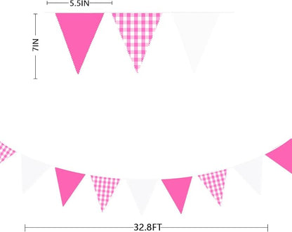 32Ft Hot Pink Party Decorations Pink Buffalo Plaid Checkered White Triangle - Image 7
