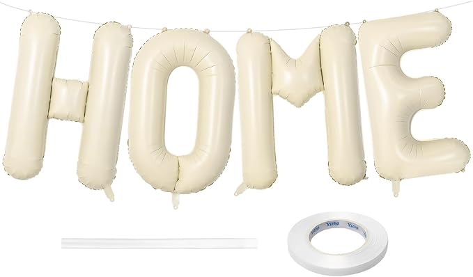 Cream HOME Balloons, 40 Inch HOME Letter Balloons Beige Home Balloon Banner by BBPOOL