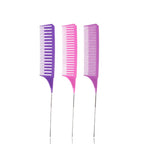 SKYPIA 3 Piece Professional Dyeing Hair Comb Set, Highlight Combs for Hair Stylist Weaving Styling Brush Set with Long Stainless Steel Rat Tail Stylist Combs, Purple & Pink